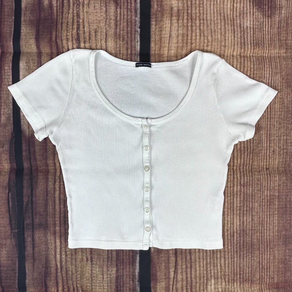 Brandy Melville White Button Up Crop Top